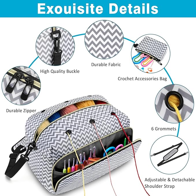 IBFUN Crochet Yarn Knitting Bag 2 Pcs Yarn Storage Organizer Crocheting Bags for Beginners with Shoulder Strap for Knit Accessories Needles Hooks