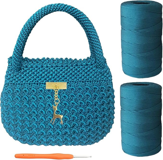 SHENJILL Phoenix Tail Bag Crochet Kit for Beginners Hand Bag Crochet Kit with Step-by-Step Videos and Written Instruction Crocheting Kits for Adults Easy Starter Yarn for Crocheting (Peacock Green)