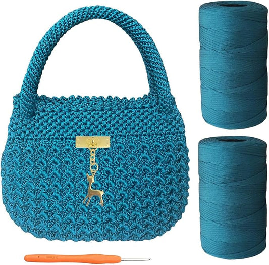 SHENJILL Phoenix Tail Bag Crochet Kit for Beginners Hand Bag Crochet Kit with Step-by-Step Videos and Written Instruction Crocheting Kits for Adults Easy Starter Yarn for Crocheting (Peacock Green)