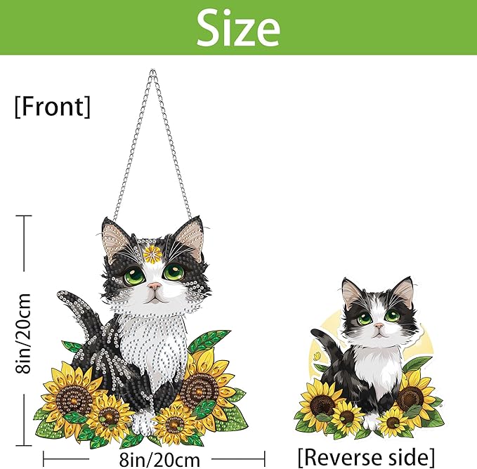 Wergund 5D DIY Cat Diamond Art Hanging Kits, Hanging Diamond Art Sunflower, Acrylic Special Shaped Rhinestone, Window Hanging Pendants for Home Wall Garden Front Door Outdoor Decor Gift(Cat)