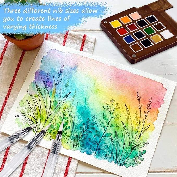 Esoes Mini Watercolor Travel Set - 15 Color Updated Wooden Water Color Paint Set, Portable Pocket Artist Painting Kit With Colors for Painters Artists Students