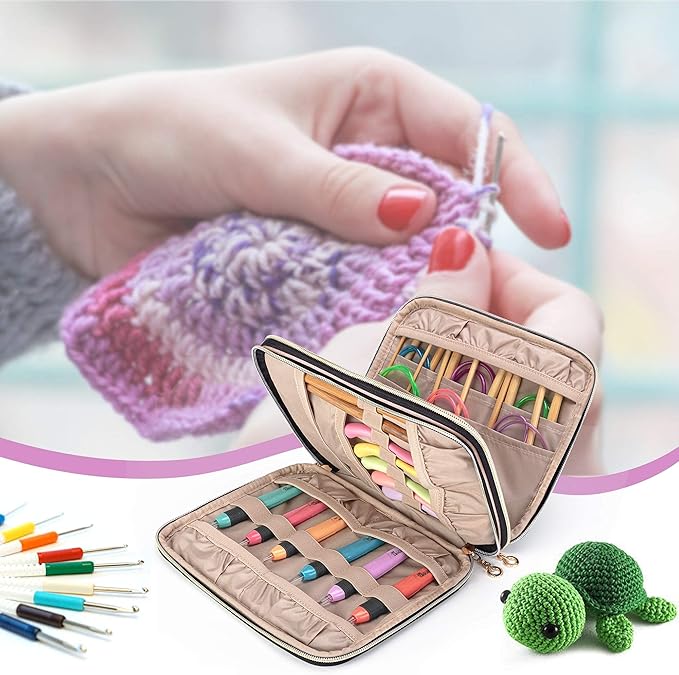 Teamoy Crochet Hook Case(up to 8”), Circular Knitting Needle Storage Bag, Travel Organizer Bag for Crochet Hook and Knitting Accessories, Misty Rose (Bag Only, Patent Design)