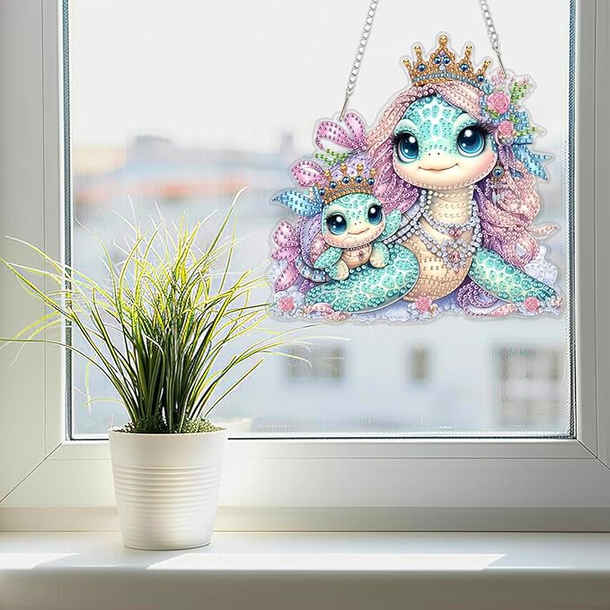 SENQAO Turtle Diamond Art Hanging Kit for Adult, Special Shaped Rhinestone, DIY Acrylic 5D Diamond Art Painting Window Pendants Home Garden Wall Hanging Kits Hanging Ornament
