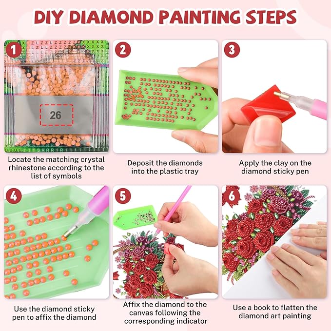 Bowetile Valentine's Day Diamond Art Hanging Kits for Adults, Diamond Art Suncatchers Red Rose Basket, 5D Special Shape Diamond Painting Flower Pendant Window Ornament Gifts for Home Door Wall Decor