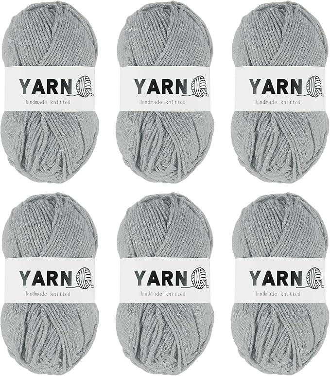 6Pcs Light Gray Acrylic Yarn 790 Yard 4 Ply Soft Crochet Yarns Sport Weight Yarn,[for DIY Crocheting Knitting Craft Blankets Hats]-300g
