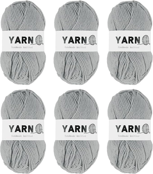 6Pcs Light Gray Acrylic Yarn 790 Yard 4 Ply Soft Crochet Yarns Sport Weight Yarn,[for DIY Crocheting Knitting Craft Blankets Hats]-300g