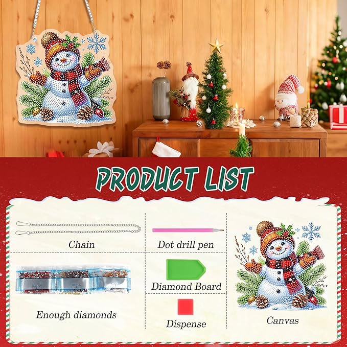 EMIEAUFG Christmas Diamond Art Hanging Kit for Adult, Christmas Snowman Diamond Art Pendants, Double Sided Acrylic & 5D Special Shaped Rhinestone, Christmas DIY Ornament for Window Home Wall Decor