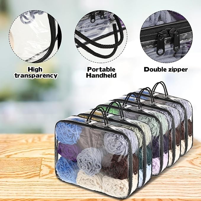 5 Pack Clear Yarn Storage Bags, 12x16x4 Inches Yarn Storage Organizer Tote Bag for Knitting Needles Crochet Hooks Yarn Balls Yarn and Unfinished Project