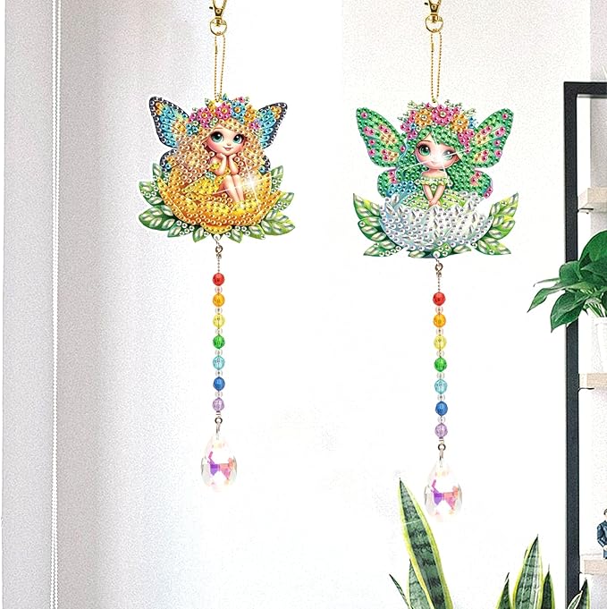 TDFERAN Diamond Pinting During Fairy Diamant Art Hanging Sign Onament Plant Pendants Wind Chimes Wall Hanging in Living Room Dorridor Diamond Art Hanging Sign Onamen Sunshine Catcher