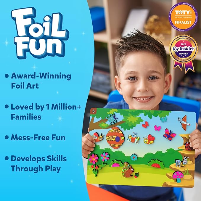 skillmatics foil fun - bugs & butterflies, no mess art for kids, craft kits & supplies, diy creative activity, travel toys, gifts for boys & girls ages 4, 5, 6, 7, 8, 9