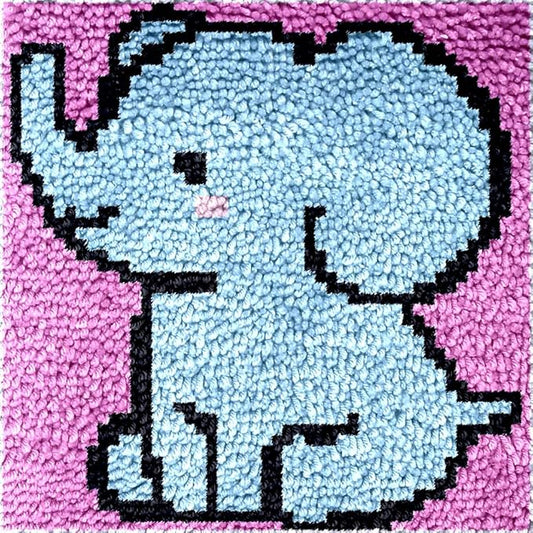 Latch Hook Rug Kits for Kids Beginner Blue Elephant Needle Crochet Yarn Kits Embroidery Carpet Hook and Latch Kit Mini Tapestry Christmas Home Decoration 30x30cm