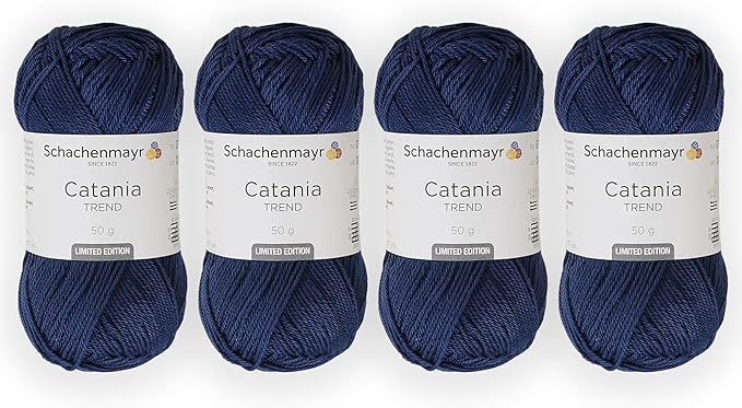 4 Skein/Pack Schachenmayr (SMC) Catania Originals Yarn, Each Ball 1.76 Oz (50gr) / 136 Yards (125 m), 100% Mercerized Cotton for Knitting and Crochet Yarn, Sport Weight, 164 - Jeans