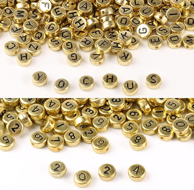 Yochus 1000pcs Gold Letter Beads for Bracelets, 4x7mm Black Alphabet A-Z Beads Friendship Bracelets Jewelry Making Kit Earring Bracelet Making Kit for Teen Gifts