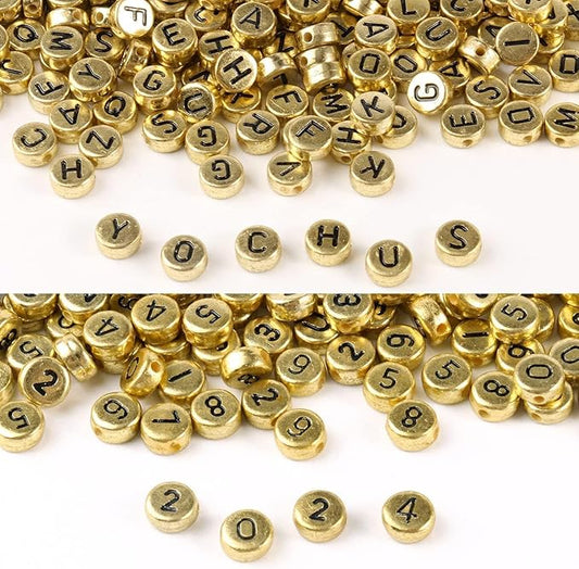 Yochus 1000pcs Gold Letter Beads for Bracelets, 4x7mm Black Alphabet A-Z Beads Friendship Bracelets Jewelry Making Kit Earring Bracelet Making Kit for Teen Gifts