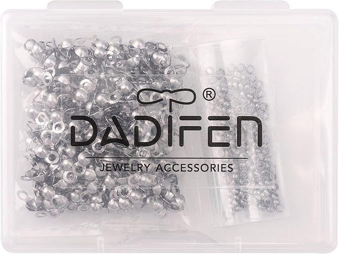 304 Stainless Steel Crimp Beads 2.0mm and End Caps 3.2x6.3mm Set 200pcs for Jewelry DIY Making and Repairing