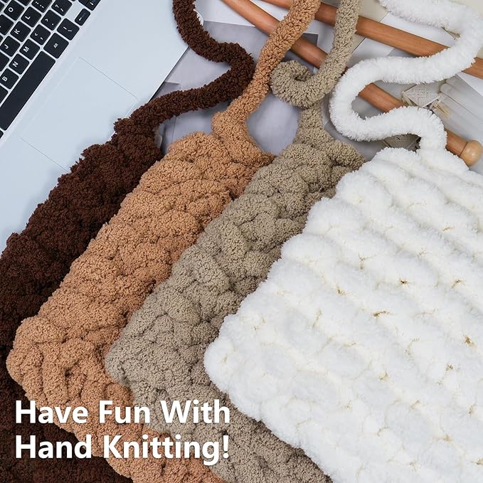 Chunky Yarn for Hand Knitting - #10 Chunky Chenille Yarn, Jumbo Big Thick Chunky Yarns for Crocheting, Super Bulky Chunky Knit Blanket Yarns, 8 Skein (25yd, 8oz/Skein), Cream & Multi Coffee