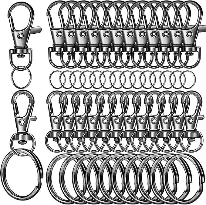LEOBRO 60 PCS Lobster Claw Clasps and Key Rings, Keychain Clips and Key Chain Rings, Keychain Making Kit, for Key Chains, Jewelry Making, Crafts, Gray Black