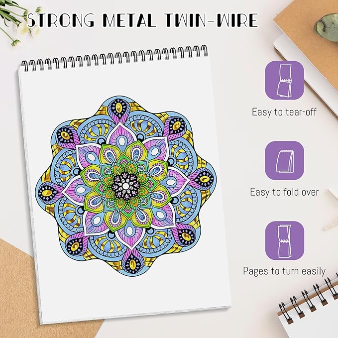 Coloring Book for Adults Relaxation, Mandala Adults Coloring Book for Women Spiral Bound Single-Sided Print Mindfulness Relaxing Gifts for Women to Stress Relief & Relieve Anxiety