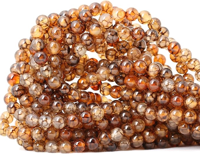 60PCS 6mm Coffee Dragon Vein Agate Gemstone Round Loose Beads for Jewelry Making 1 Strand 15"