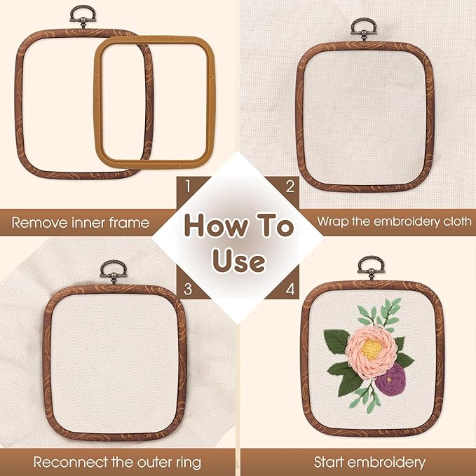 6 pcs square embroidery hoops set-decorative cross stitch hoop ring imitated wood display frame-circle hand embroidery kits for art craft sewing