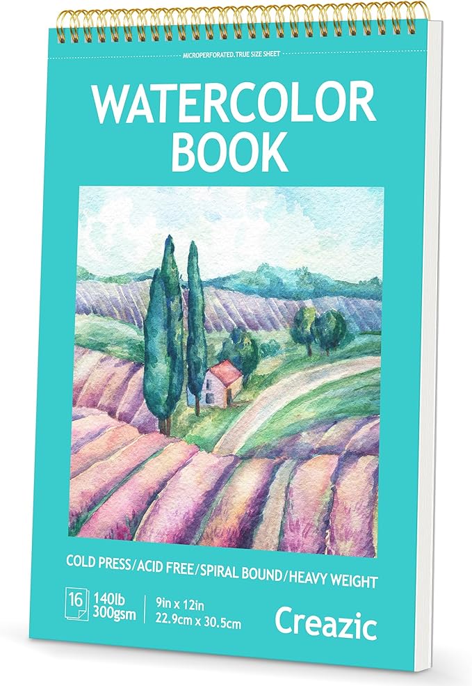 9"x12" Watercolor Paper Pad, Spiral Bound with Tear Line, 16 Sheets (140lb/300g): Art and School Supplies- Water Color Paper for Adults Kids-Watercolors, Watercolor Sketches, and Art Journals