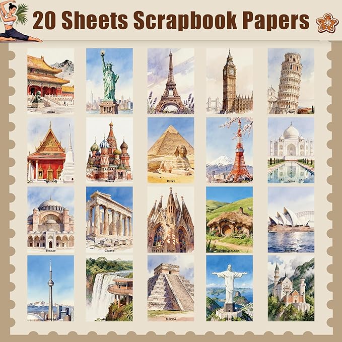 Gemmapylor 280PCS Travel Journaling Supplies, Scrapbook Paper Kit with 220+ Washi Stickers, Junk Journal Ephemera Set for Scrapbooking, Planner Decoration & Art Collage