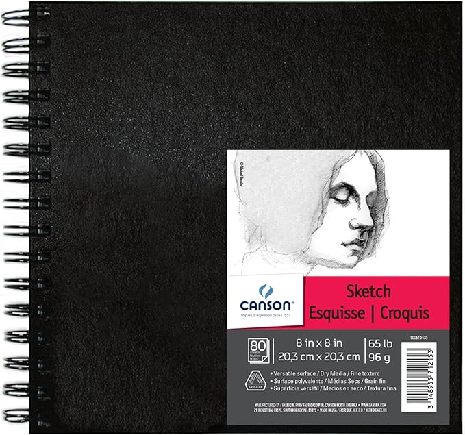 Canson Artist Series Sketchbook, Wirebound Journal, 8x8 inches, 160 Pages (65lb/96g) - Artist Paper for Adults and Students - Graphite, Charcoal, Pencil, Colored Pencil