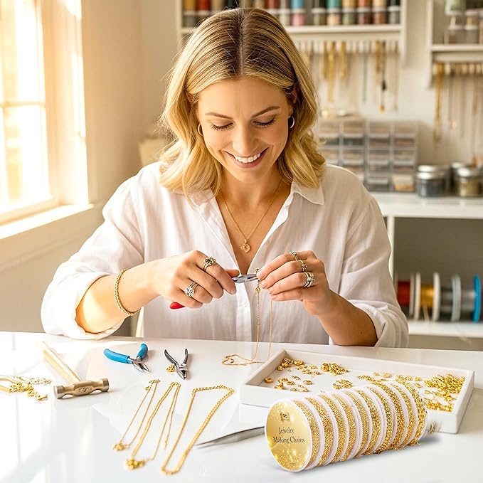PP OPOUNT Gold Necklace Chains for Jewelry Making, 78.7 Feet 10 Rolls Chain for Jewelry Making DIY Necklace Bracelet Belt Earrings with Open Jump Rings & Lobster Clasps