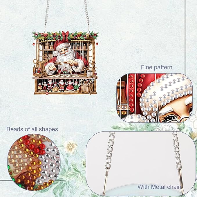 TDFERAN DIY 5D Diamond Painting Kits Hanging Sign 22x24cm Santa Claus Diamond Art Wreath Crystal Painting with Diamonds Ornaments Window Pendants Hanging Pendant Home Garden Door Kits Merry Christmas