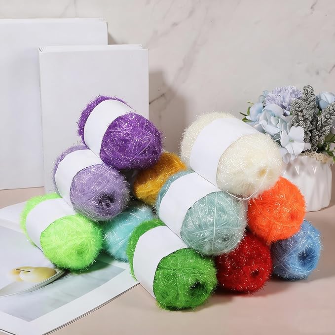 15 Skeins Scrubby Yarns for Dishcloths, Polyester Craft Yarn Assortment for Crocheting & Knitting, 1500 Yards Total, Multi-Color Dishwashing Scrubber Yarn for DIY Projects