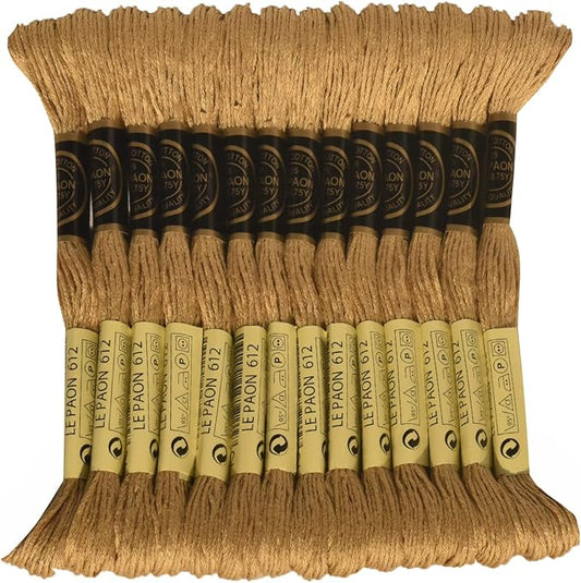 LE PAON Embroidery Floss, 14-Pack Six Strands 100% Long Staple Cotton Embroidery Thread, 8.7-Yard，Color Number：612, Light Drab Brown