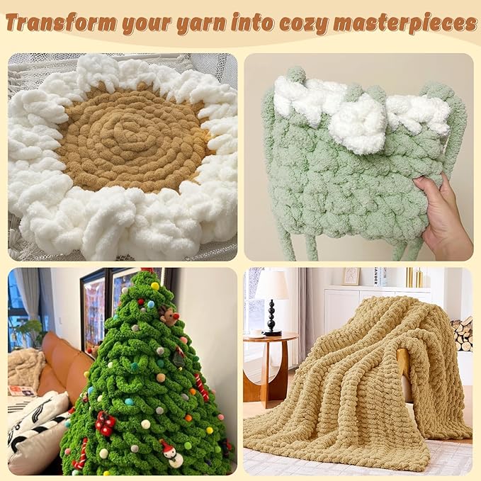 Inhand 8 Pack Chunky Chenille Yarn for Crocheting–30.6 Yards, 7.7oz, Soft Fluffy Thick Yarn,Gifts for Women/Grandma/Men Birthday Christmas Unique,Hand Knitting for Blankets&DIY Crafts (Khaki)