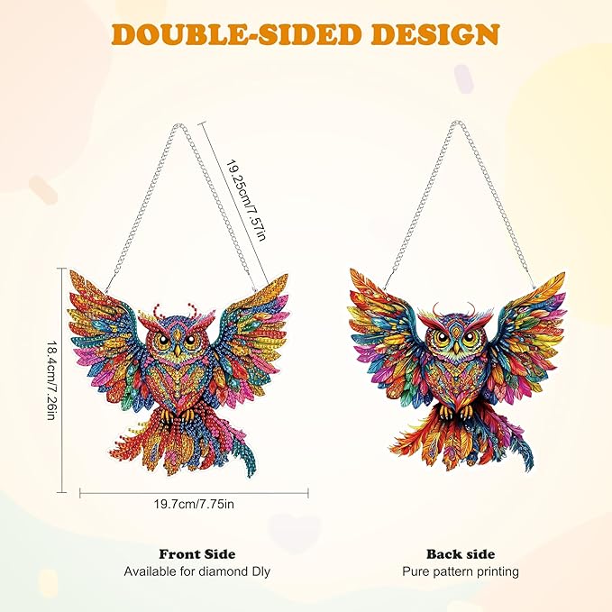 HEIBAGO Owl Hanging Diamond Art Kits for Adults, Special Shaped Crystal Diamond Painting Ornament Kit, DIY Double-Sided Pattern Window Pendant Gem Art Kit for Home Wall Decor 8.3x8.3inch