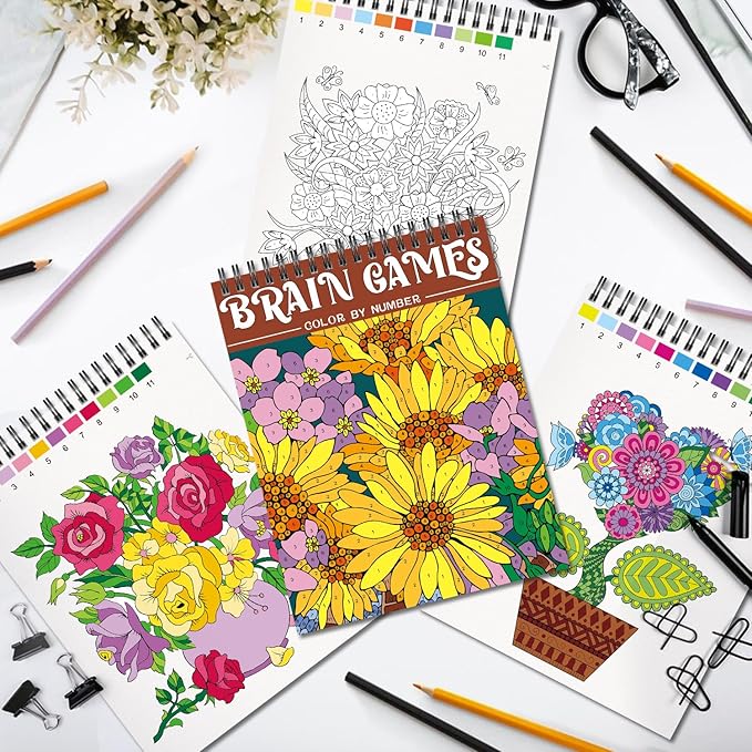 Color by Numbers Adult Coloring Books,3 Fun Coloring Books for Adult Relaxation,60 Pages of Flowers Nature Landscapes Animals,Brain Game for Adults