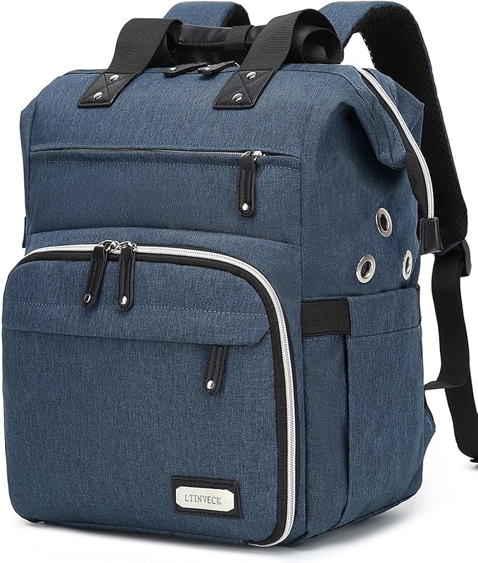 LTINVECK Crochet Backpack,Knitting Bag Backpack Yarn Storage Organizer Travel Crochet Bag,Large Yarn Tote Bag Yarn Holder Case for Knitting Needles,Crochet Hooks,Crochet Accessories,Blue