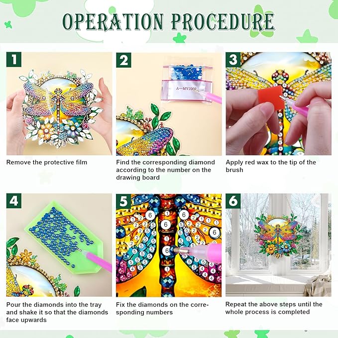 MAXBYE Dragonfly Diamonds Painting Kits Hanging Pendant, Special Shaped Crystal DIY Dragonfly Diamond Art, Diamond Art for Beginners DIY Crafts, Window Pendant Ornament for Home Decoration, 7.8in