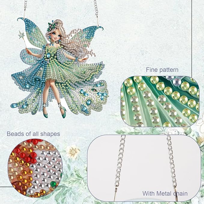 TDFERAN Diamond Painting Pendant DIY Elf Diamond Art Ornament Kits Window Pendant, Gem Art Wall Home Window Decoration Adult Digital Painting Women Crafts Hobby
