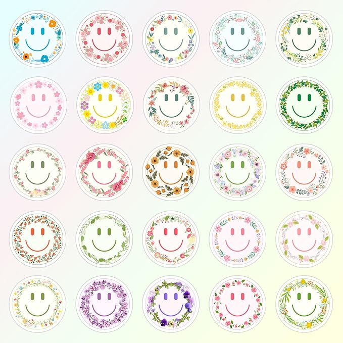 wercokt 50pcs smiling flower stickers, cute water bottle stickers for kids, for teaching rewards, notebooks, stationery, luggage, cartoon pvc happy stickers