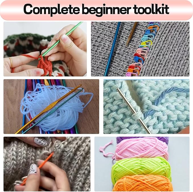 Crochet Kit for Beginners, 336Pcs Crochet Kits with 1500 Yards 30 Colors Yarn for Crocheting, 100Pcs Safety Eyes and Noses, knitting kit Accessories Include 30Pcs Crochet Hooks Waterproof Bag