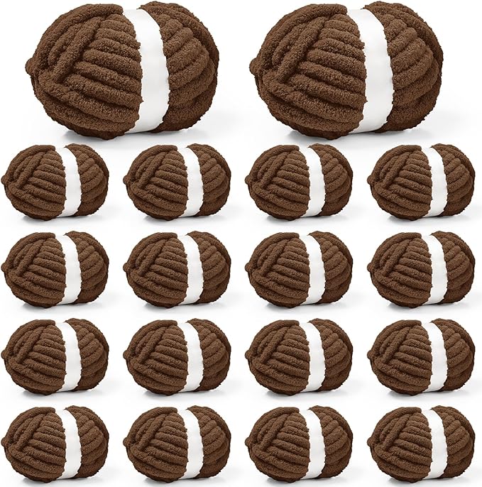 Inhand 18 Pack Chunky Chenille Yarn for Crocheting–30.6 Yards, 7.7oz, Soft Fluffy Thick Yarn,Gifts for Men/Women Birthday Christmas Unique,Hand Knitting for Blankets&DIY Crafts (Coffee)