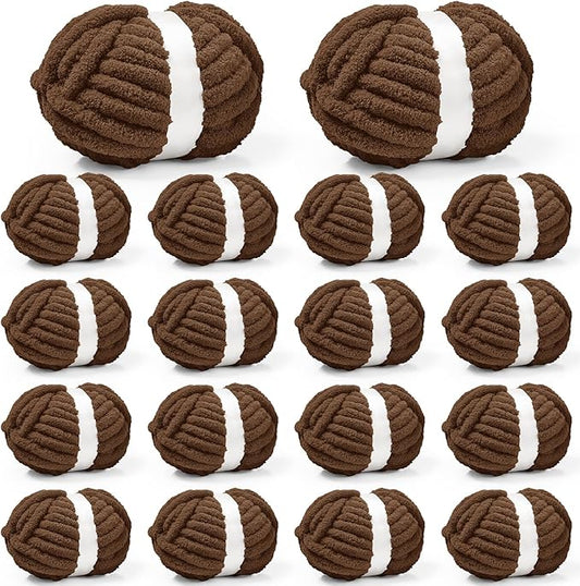 Inhand 18 Pack Chunky Chenille Yarn for Crocheting–30.6 Yards, 7.7oz, Soft Fluffy Thick Yarn,Gifts for Men/Women Birthday Christmas Unique,Hand Knitting for Blankets&DIY Crafts (Coffee)