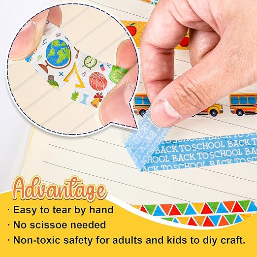 Whaline 12 Rolls Back to School Washi Tape First Day of School Colorful Washi Masking Tape Apples Book School Bus Decorative Paper Adhesive Stickers for Scrapbook Gift Wrapping DIY Art Crafts, 16.4Ft