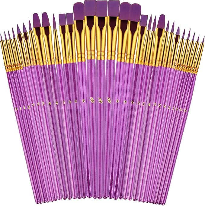 Paint Brushes Set, 30 Pcs Paint Brushes for Acrylic Painting, Watercolor Acrylic Oil Paint Brush, Artist Paintbrushes for Body Face Rock Canvas, Adult Drawing Arts Crafts Supplies, Purple