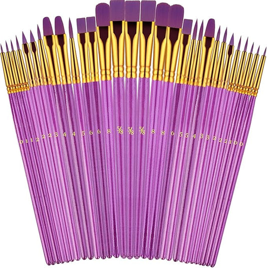 Paint Brushes Set, 30 Pcs Paint Brushes for Acrylic Painting, Watercolor Acrylic Oil Paint Brush, Artist Paintbrushes for Body Face Rock Canvas, Adult Drawing Arts Crafts Supplies, Purple