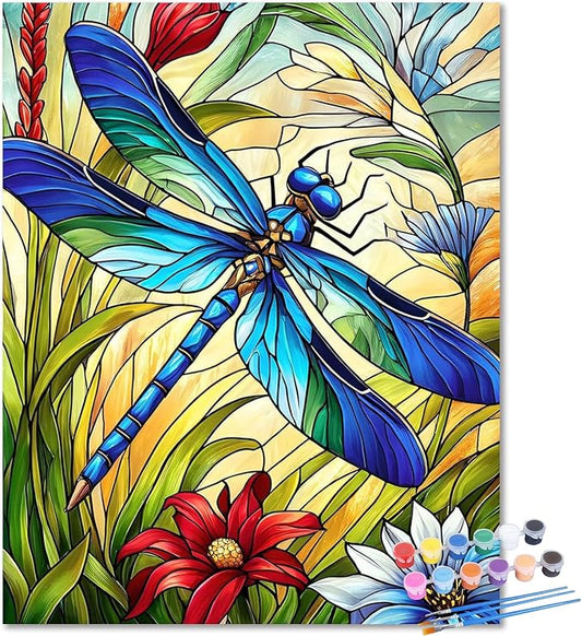 HMZephitiquc Dragonfly Paint by Numbers Kit for Adults, Adult Paint by Number Kits on Canvas, Dragonfly Paint by Number for Adults, Easy DIY Craft Home Wall Decor 16x20 in