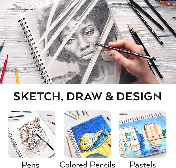 ARTEZA Spiral Sketch Book 9x12" Drawing Pad 100 Sheets Sketch Pads for Drawing for Adults & Teens