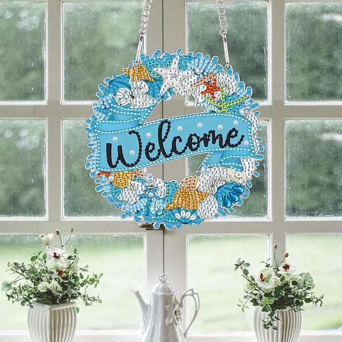 MVVMTOP 5.7x5.9inch Diamond Painting Kits Ocean Hanging Pendant DIY Marine Organism Wreath Ornaments Shaped Diamond, HGJ081