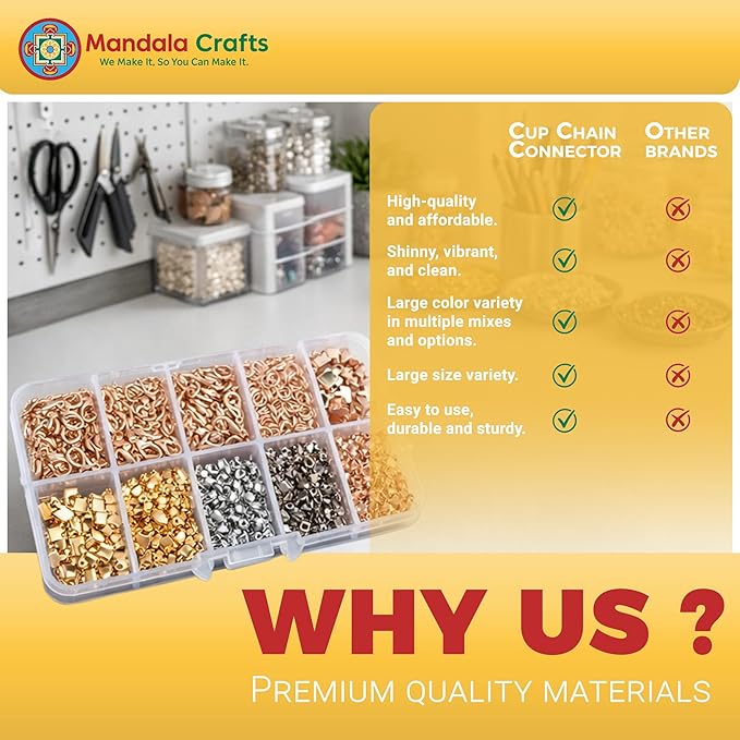 Mandala Crafts 600 Pcs Cup Chain Ends SS12 SS16 SS22 3mm 4mm 5mm Rhinestone Chain Connectors Jewelry Finding Kit for DIY Iced Out Bracelet Necklace Pendant Charm Making