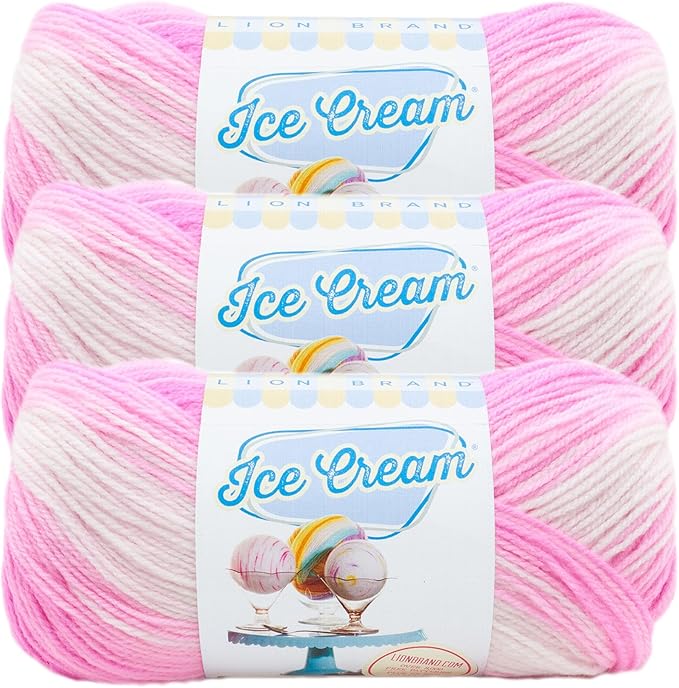 Lion Brand Yarn, Ice Cream Baby Yarn for Knitting, Crochet, and Crafts, Birthday Cake, 3 Pack, DK Weight Colorful Acrylic Fiber for Baby Blankets, Hats, and Sweaters