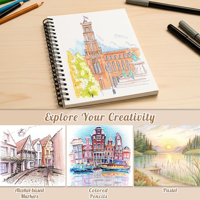 3 Pack Marker Paper Pad, 5×7in Double Sided Bleedproof Sketch Pad, 135lb/200gsm Art Spiral Sketchbook, Smooth Painting Coloring Alcohol Marker Paper for DIY, Ideal Gifts